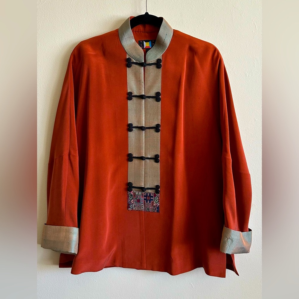 FCE Five Colours Of Earth Tangzhuang Embroidery Silk Jacket Shirt Pankou Knots L